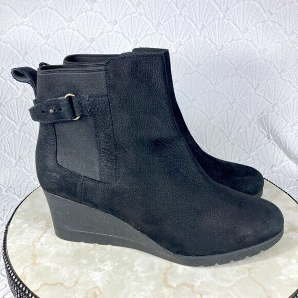 UGG Australia Ankle Wedge Bootie Women 10 Black Waterproof Comfort Platform Boot - Picture 1 of 12